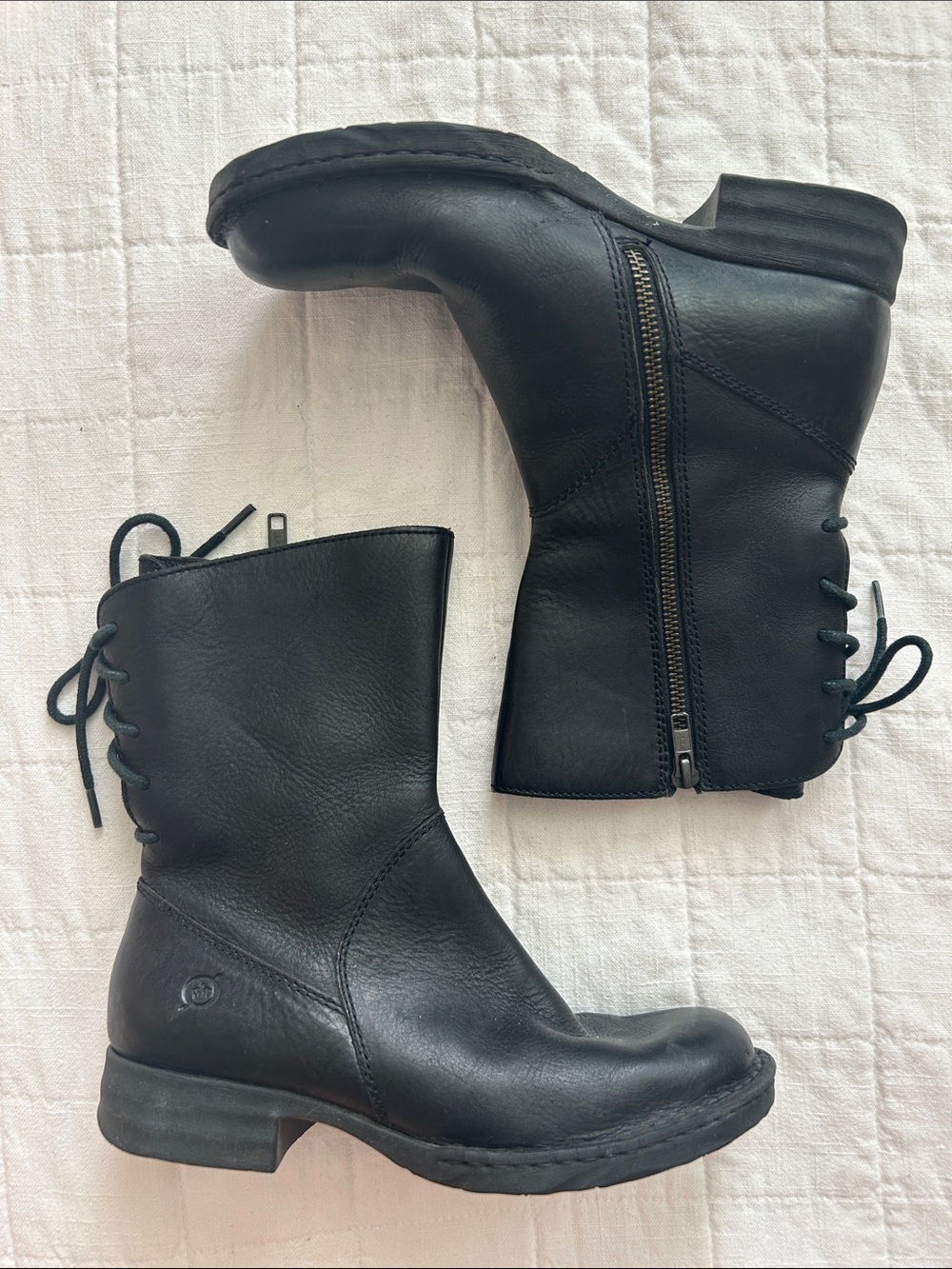 Born Black Leather Lace-Up Side Zip Boots